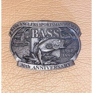 Vtg 1997 B.A.S.S. Belt Buckle Bass Angler Sportsman Society 30th Anniversary